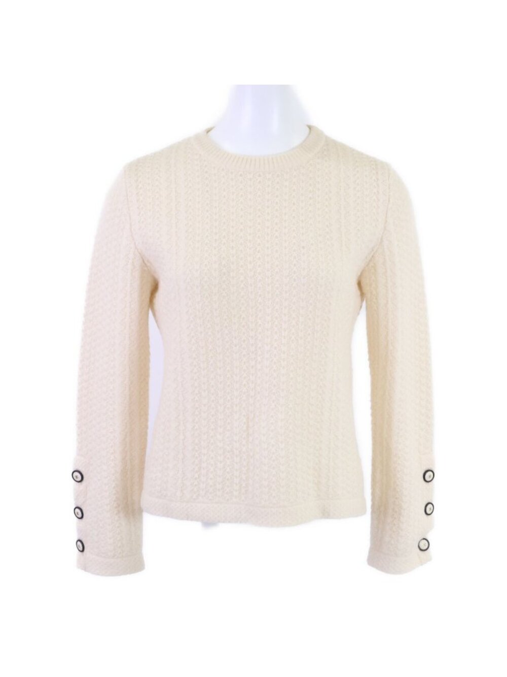 Chanel CC Logo Button Cashmere 100% Long Sleeve Knit Sweater 34